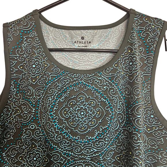 Athleta Tank Top Women L Mandala Print Muscle Tank Athletic Top Brown Teal Shirt - Picture 2 of 7
